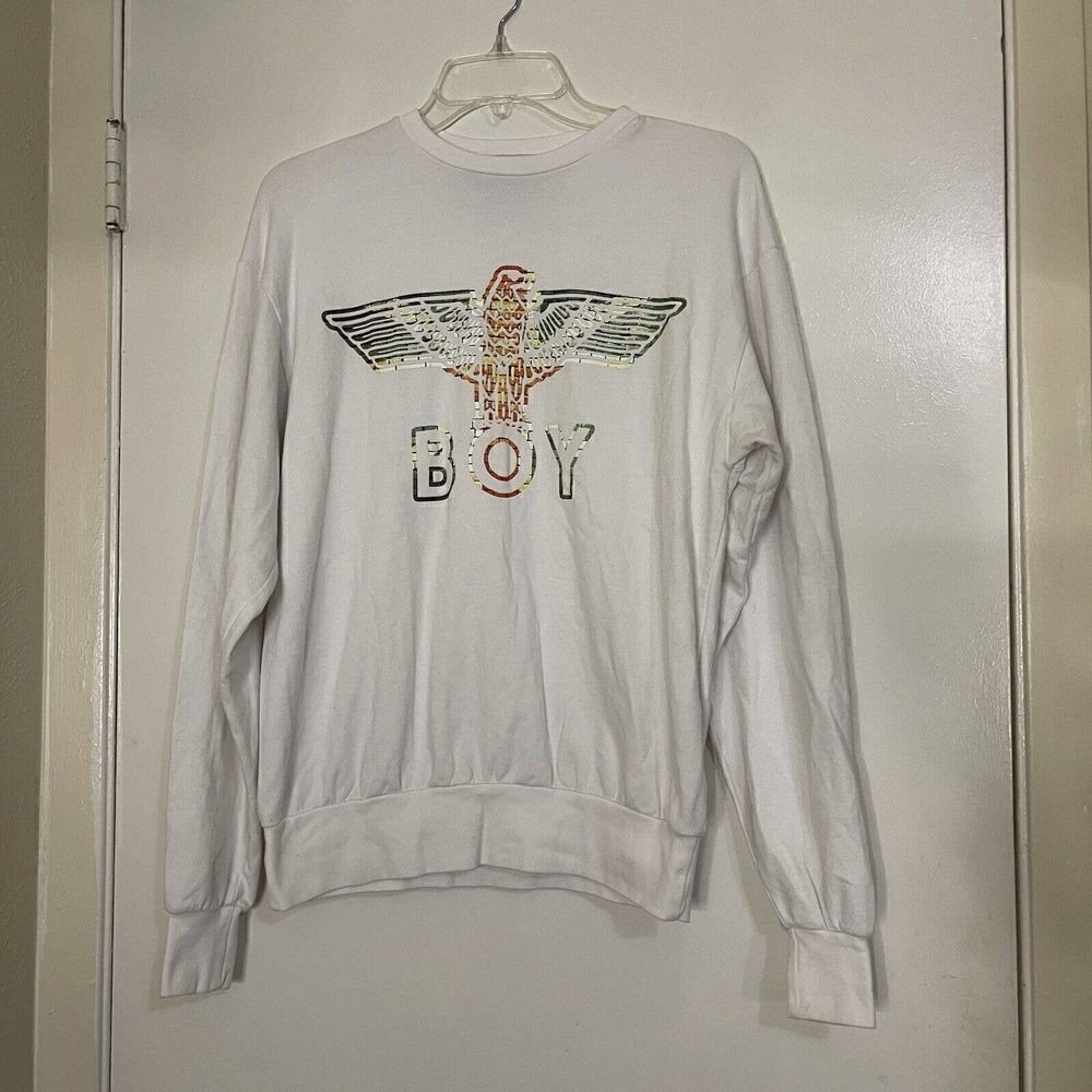 BOY LONDON white crew neck logo long sleeve sweatshirt sweater size XS